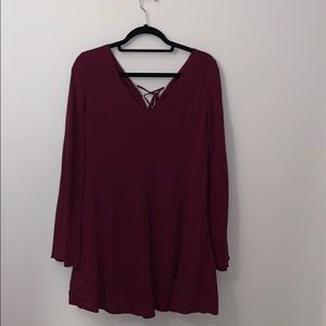 Burgundy long sleeve dress with tie back